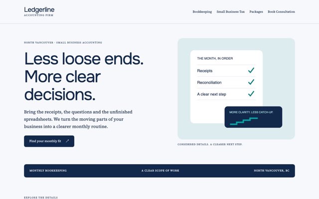 Home page of the Ledgerline Accounting demo website