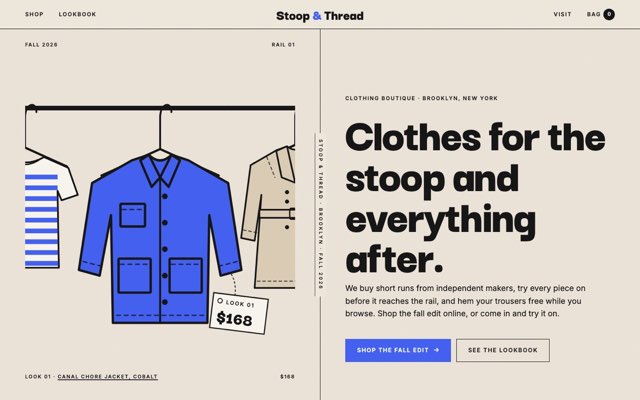 Home page of the Stoop & Thread demo website