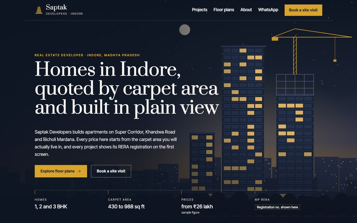 Desktop home page of the Saptak Developers demo website
