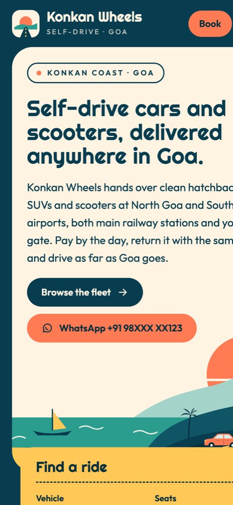 Phone view of the Konkan Wheels Self-Drive demo website