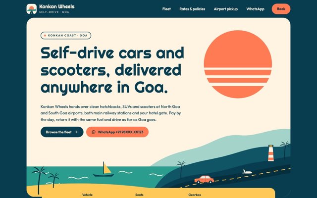 Home page of the Konkan Wheels Self-Drive demo website