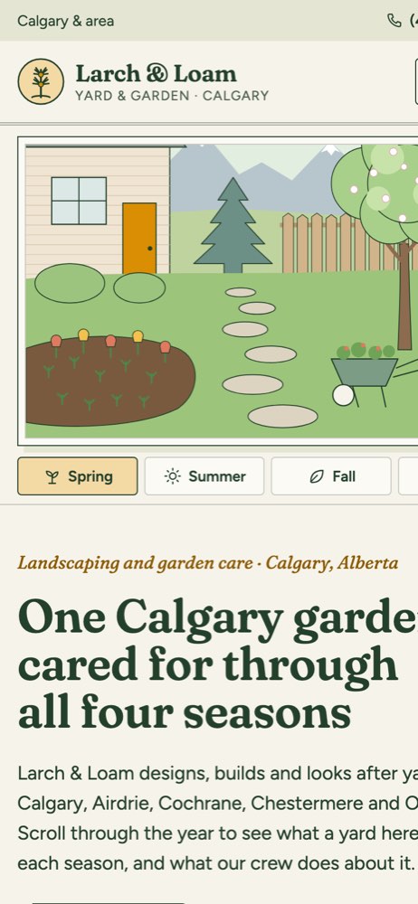 Phone view of the Larch & Loam Garden Co. demo website