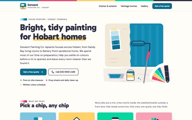 Home page of the Derwent Painting Co. demo website