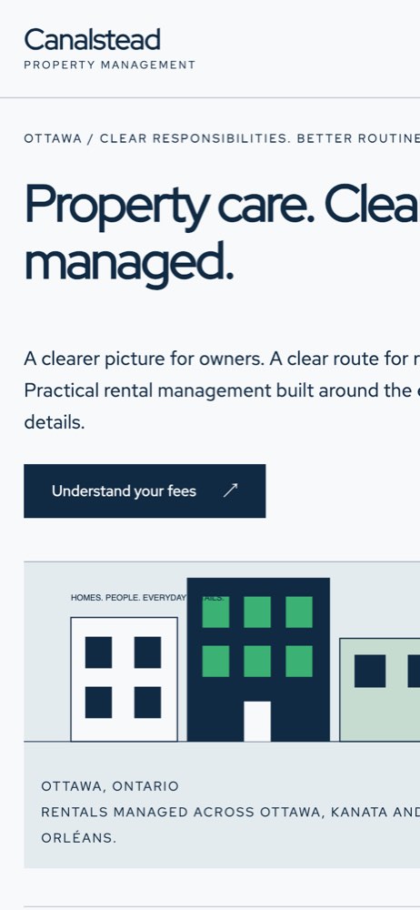 Phone view of the Canalstead Property Management demo website