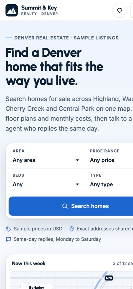 Phone view of the Summit & Key Realty demo website