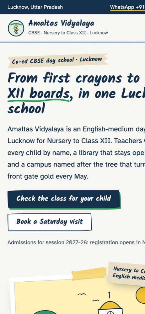 Phone view of the Amaltas Vidyalaya demo website