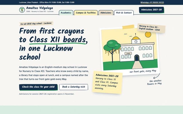 Home page of the Amaltas Vidyalaya demo website