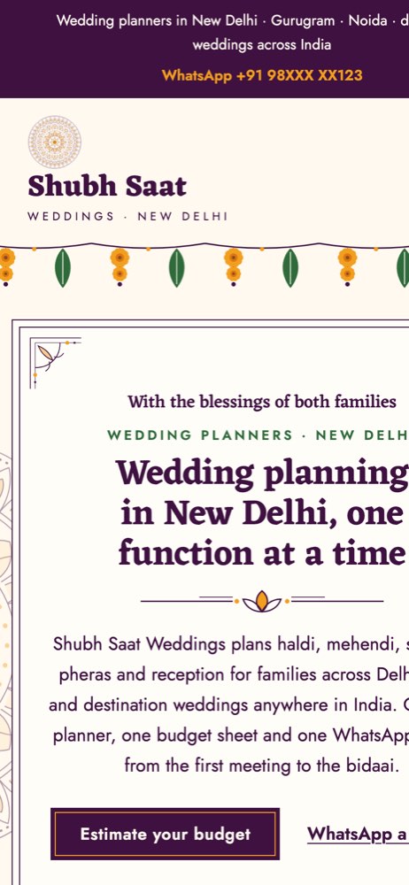 Phone view of the Shubh Saat Weddings demo website